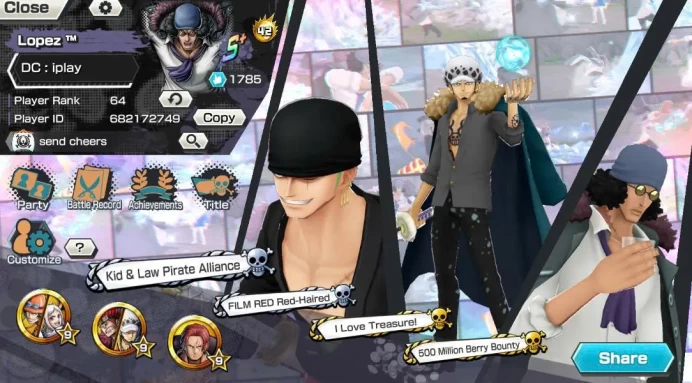 BR614-IOS+Android-Hyber 42+5 Ex Max(Kuzan+Kid Law Skin+Yamato Ace+Shank v3)+Support 162%+Vip Medal+Many Bounty Festival Max Egg Zoro+Pacifista