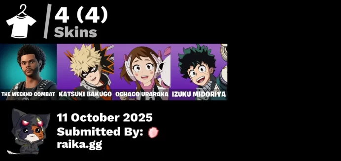 [PC/XBOX] 4 skins | The Weeknd Combat | Katsuki Bakugo | Ochaco Uraraka | Izuku Midoriya | XO | Grenade Backpack | Uravity Booster