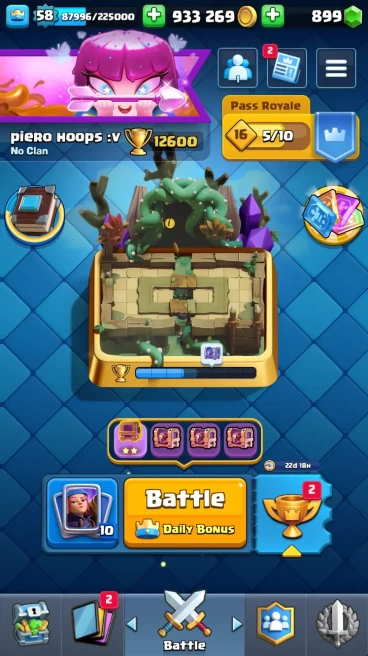 ◄ KT 15 ► LVL 58 ◆ 10000 TROPHIES ◆ 62 MAX CARD ◆ LEVEL 15 [16] ◆ LEVEL 14 [46] ◆ 147 EMOTES ◆ 10 EVO ◆ 8 SKINS ◆ 933k GOLD ◆ 899 GEMS ◆ RL74