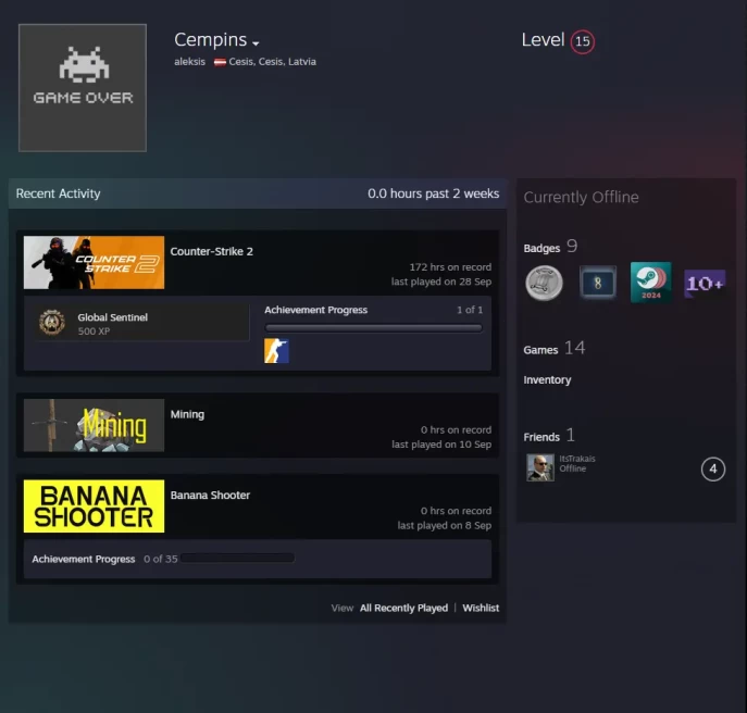 14Game-CS2 Prime 172 hours+4Medals(2025 Service Medal/Loyalty Badge/5Y/Global Offensive Badge)