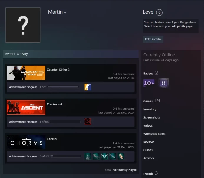 19Game-CS2 Prime+4Medals(10Y/5Y/Loyalty Badge/Global Offensive Badge)+14 Years of Service Steam