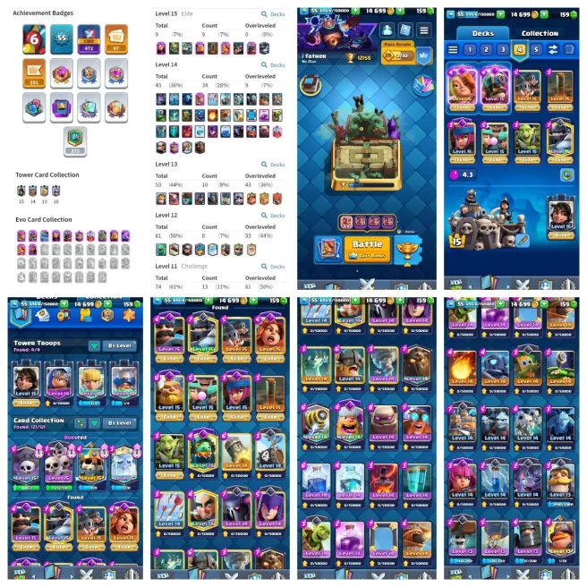 R116【KT 15_LVL 55】12 EVO▰9 ELITE▰43 CARD MAX▰9 TOWER SKIN▰67 EMOTES▰12K TROPHY▰FULL MAGIC ITEM▰NC FREE▰6 YEAR PLAYED