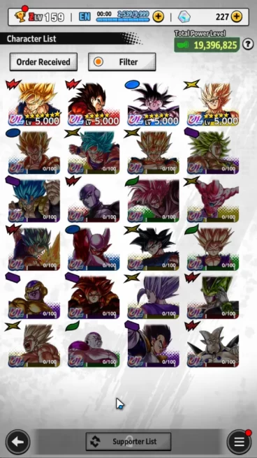 Starter |LV 159|4 UL+ 15 LL|Turles,Majin Vegeta,SS 4 Vegeta,Saiyan Goku and ETC |Android| Check SS (DBL779)
