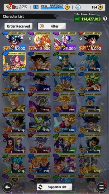 114M Total Power |LV 157| 2 UL + 33 LL | Beast Gohan, Super Saiyan 4 Vegeta, Etc | Android | Check SS |(DBL780)