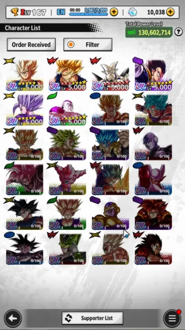 130M Total Power|LV 167|6 UL+ 33 LL|Beast Gohan,Vegeta,Frieza Full Power,Omega Shenron and ETC |Android| Check SS (DBL781)
