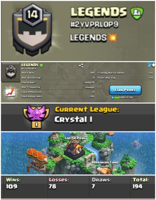 LEGENDS !! LEVEL 14.6 !! WIN 109 LOSS 78 !! CAPITAL PEAK 8 !! CRYSTAL LEAUGE 1 !! MOST DEMANDING NAME !! PERFECT NAME !! CHEAP !! FAST DELIVERY