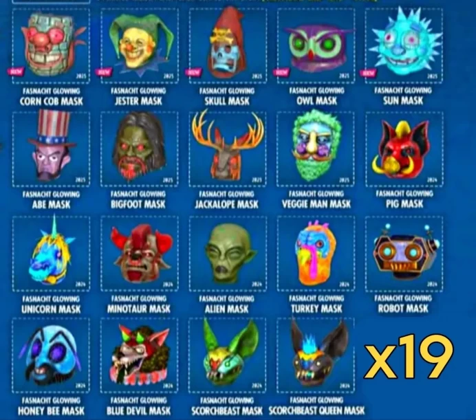19 Fasnacht Glowing mask [Bundle] [Jack/Sun/Abe/Jester/Corn/Skull/Big/Veggie/Uni and etc]