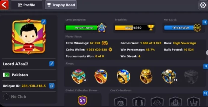 YOME 1 BILLION+ COINS 18 LEGENDARY CUES LEVEL 220-250  CCP-51 MINICLIP LOGIN PASSWORD CHANGE POSSIBLE