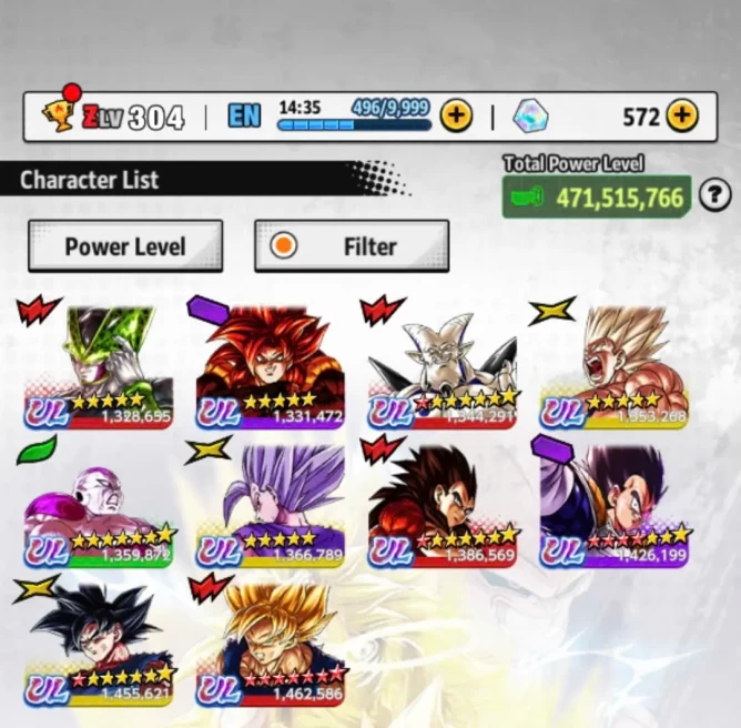 D798-VIP Account-10 UL(SS4 Vegeta+SS Goku+Frieza+Cell+Goku Uis+SS4 Gogeta+Beast Gohan)+69 Legends Good Star+Vip Equi+Good Zenkai+Many Vip Team