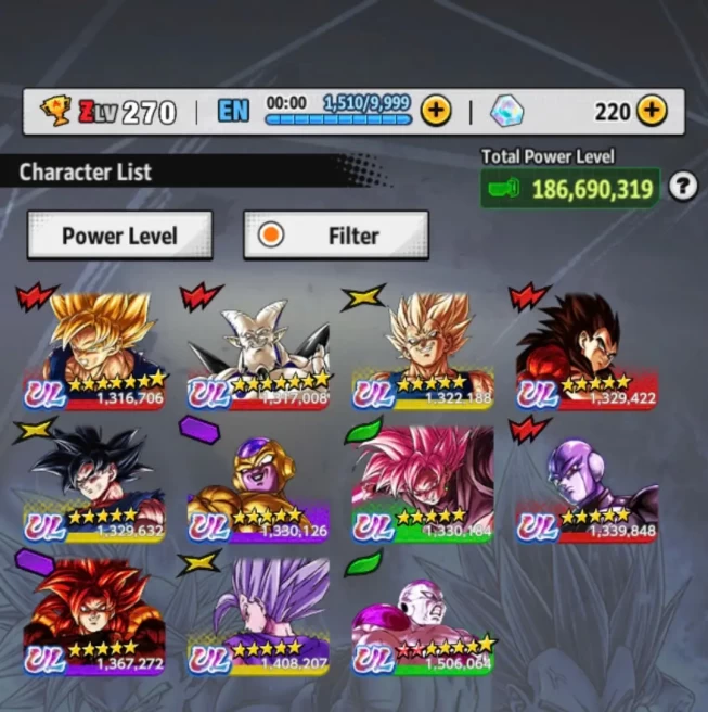 D796-Vip Account-11 UL(SS4 Vegeta+Frieza+Goku Uis+Hit+SS4 Gogeta+Rose+Majin+Beast Gohan)+56 Legend+Vip Equi+Good Zenkai+Many Good Team Ready PVP