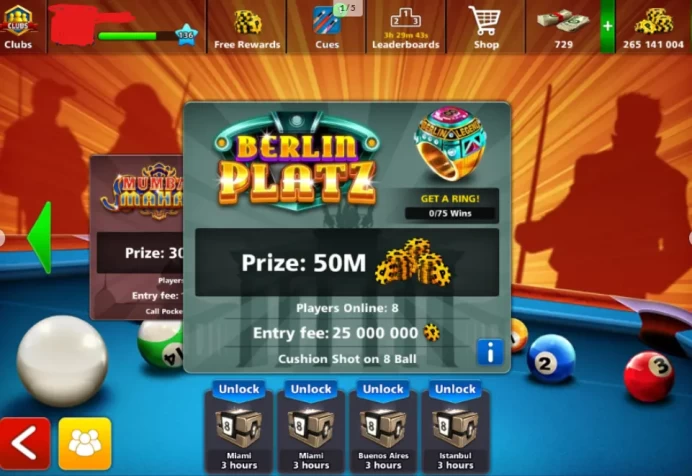 LEVEL 136  265 M+ Coins 700+ Cash VIP Emerlad  118 CUES 7 Legendary Cues 17 Cues Max MiniClip Account INSTANT DELIVERY