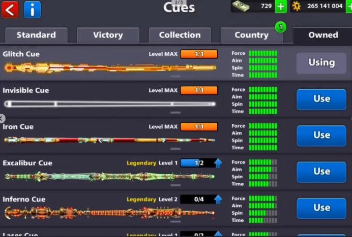 LEVEL 136  265 M+ Coins 700+ Cash VIP Emerlad  118 CUES 7 Legendary Cues 17 Cues Max MiniClip Account INSTANT DELIVERY