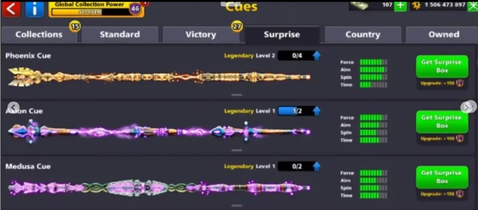 8BP  1.5BILLION+ COINS 7 LEGENDARY CUES  VIP EMERALD  46 CCP  25 GOLDEN SHOT  BERLIN RING  100+ LEVEL  FB LINK NOT POSSIBLE  MINICLIP LOG