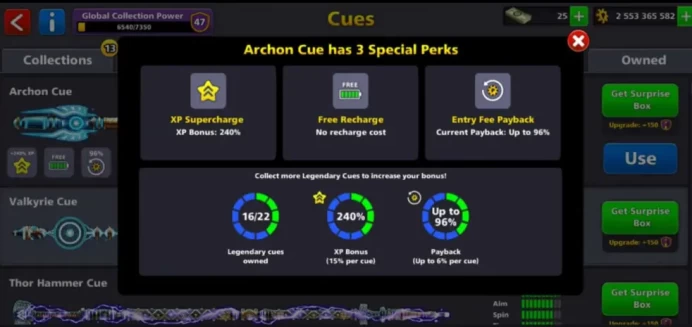 2 BILLION+COINS• 16 LEGENDARY CUES • VIP EMERALD• BERLIN RING• 100+ LEVEL• MINICLIP LOGIN