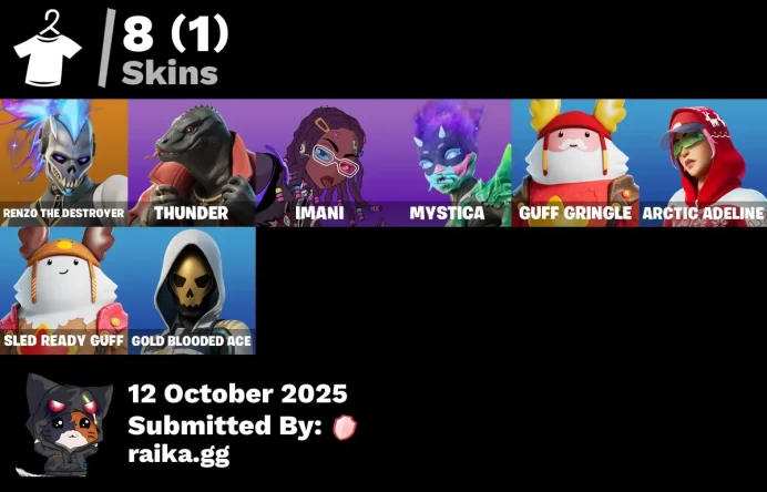 [PC/PSN/XBOX] 8 skins | Renzo the Destroyer | Thunder | Imani | Mystica | Guff Gringle | Arctic Adeline | Sled Ready Guff | Gold Blooded Ace