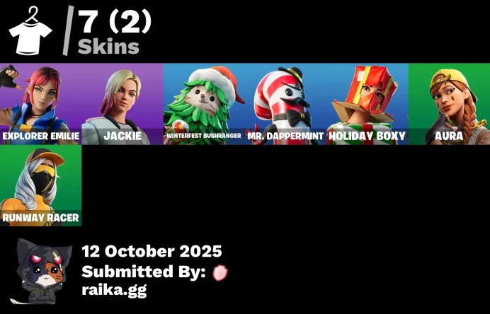 [PC/PSN/XBOX] 7 skins | Explorer Emilie | Jackie | Winterfest Bushranger | Mr. Dappermint | Holiday Boxy | Aura | Runway Racer
