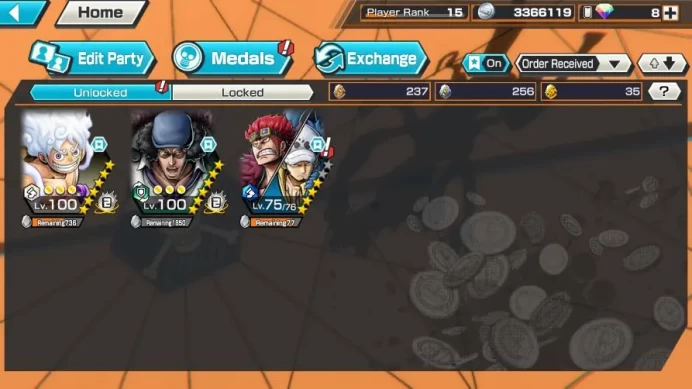 Global|3 META EX [Luffy G5 Max,Kuzan Max,KidLaw]Rank 15|Log Bandai|Check SS(OPBR997)