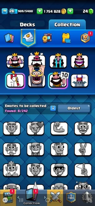 Clash royal (Android/iOS) KT 10 - lvl 28 - Cards82/120 - Max Card 0 _lvl 11 card 5 /Emote 8 / skin tower 1 /Fast delivery/Cheap sale