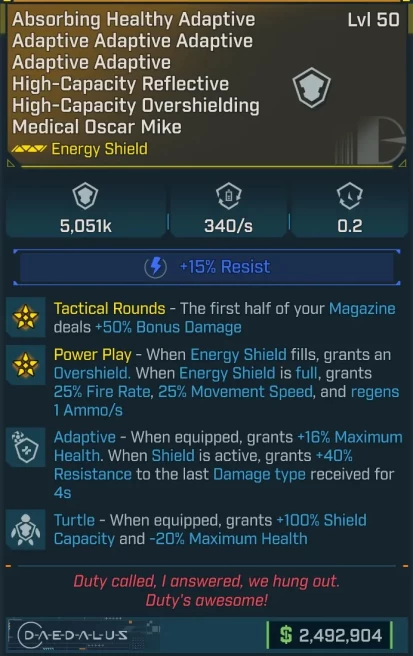 [MODDED] L50 SHIELD - 5.051.000 CAPACITY - TACTICAL ROUNDS - POWER PLAY - TONS OF OTHER STATS (SEE SECOND IMAGE!)