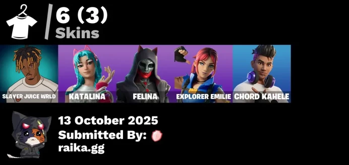 [PC/PSN/XBOX] 6 skins | Slayer Juice WRLD | Katalina | Felina | Explorer Emilie | Trailblazer Tai | Chord Kahele | Ruby Relic | Piñata Brian