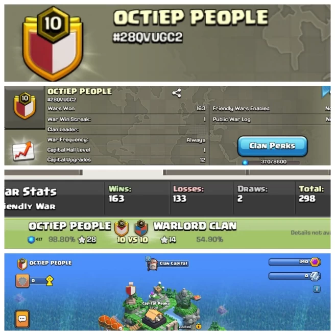 C60◆Name: OCTIEP PEOPLE◆LVL 10◆WIN 163◆LOSS 133◆TOTAL WAR: 298◆EXTRA ORDINARY STORE