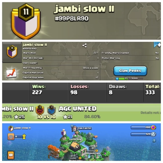 C62◆LEVEL 11◆Name: jambi slow ll◆3:1 WAR LOG◆WIN: 227◆LOSS 98◆INSTANT DELIVERY◆EXTRA ORDINARY STORE