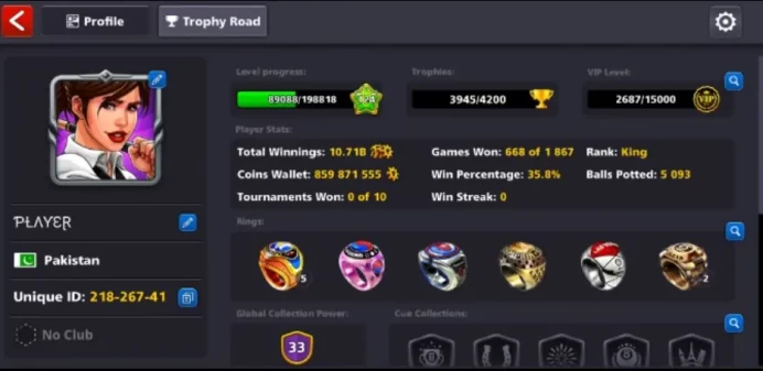 1 Billion Coins | 8 Digits Unique Level 124 Miniclip Password Changeable Warning
