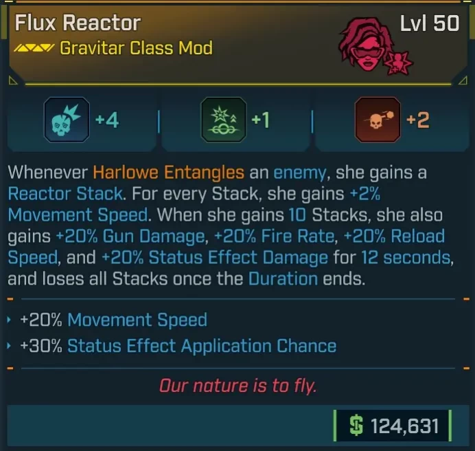[LEGIT] L50 REACTOR (GRAVITAR CM) +4 FORCE OF WILL, +1 DECOHERENCE, +2 FISSILE LAUNCHER - 20% MOVEMENT SPEED - 30% STATUS EFF APPLICATION CHANCE