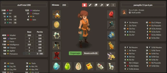 Talkasha > Panoplie 1185 intelligence , all classe lvl 200 , pack parchot all elements !