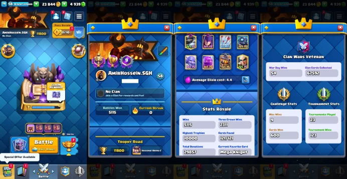 KT 15 | Level 58 |14 Evo Cards |(19Cards LvL15 || 26Cards LvL14) | 74 Emotes | Q577