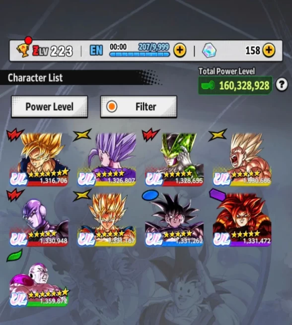 D789-IOS+Android-Meta Acc-9 UL(SS Goku+Frieza+Cell+Hit+Beast Gohan+SS4 Gogeta+Super Vegito)+50 Legends Good Star+Good Equipment+Team Saga