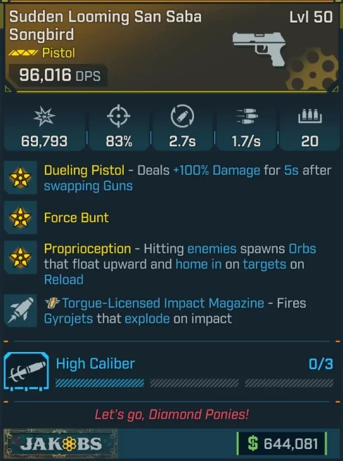 [MODDED] L50 SAN SABA SONGBIRD - 96.016 DPS - FORCE BUNT - PROPRIOCEPTION - TORGUE MAG (GYROJETS)