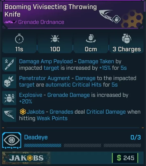 [MODDED] L1 PENETRATOR THROWING KNIFE - 100 DMG - 3 CHARGES - 11S COOLDOWN - DAMAGE AMP PAYLOAD - EXPLOSIVE