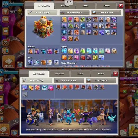TH16  LVL 224  BK 90  AQ 95  MP 66  GW 70  RC 41  1950+ GEMS  4500+ Trophies  Magic Items & Hero Skins – X278