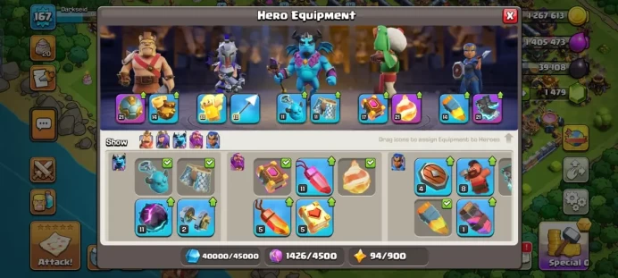 NEW TH 15,  MAX DEFENSE TH14, HEROES, TROOPS AND RARE EQUIPMENT SPIKEYBALL, ARROW, FIREBALL AND GOOD BUILDER BASE