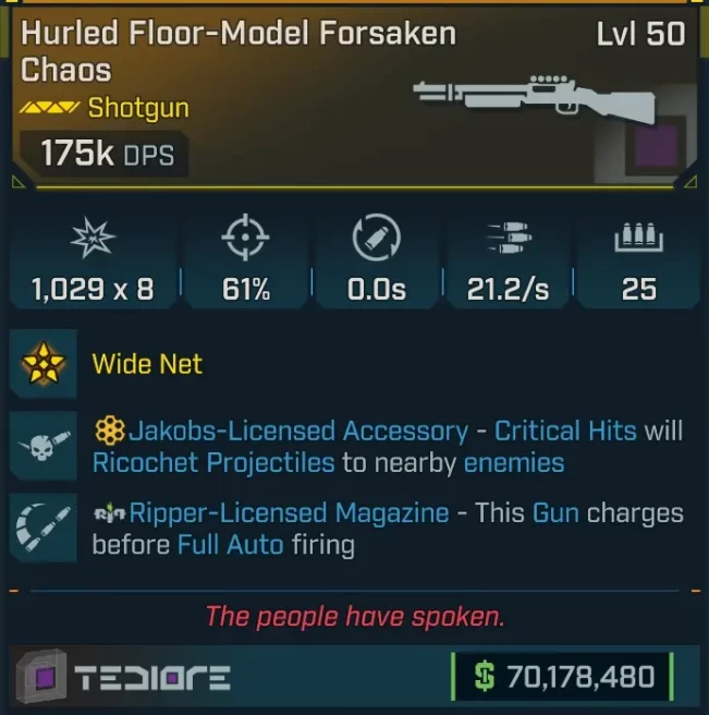 [MODDED] L50 FORSAKEN CHAOS (TWITCH DROP) - 175K DPS - INSTANT RELOAD - 21.2/s FIRE RATE! - EXCLUSIVE TWITCH DROP!