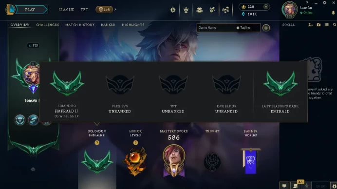 EUW / EMERALD 2(55LP)  / 171 Champ / 154 Good skins(1 Ultimate, 1 Mythic, 13 Legendary, 94 Epic) / 101K BE / HONOR 5 / 579 LVL / FULL ACCES 