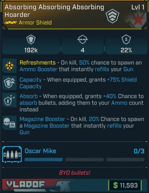 [MODDED] L1 HOARDER - 192K CAPACITY - 4 ARMOR SEGMENTS - 22% DMG REDUCTION - 40% ABSORB BULLETS - ON KILL 20% CHANCE MAG BOOSTER
