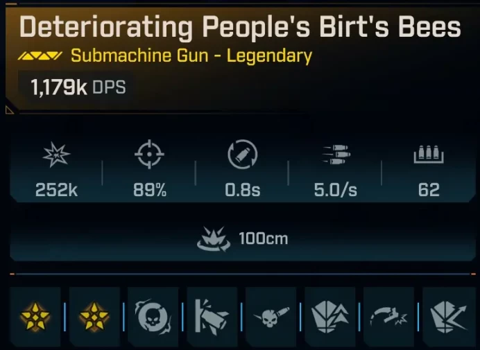 [MODDED] L1 BIRT'S BEES - 1.179K DPS - BIG NAME HUNTER - ALT FIRE DEATH SPHERE 2.107K DMG/S - 0.8s RELOAD - 5.0/s FIRE RATE - 62 MAG SIZE