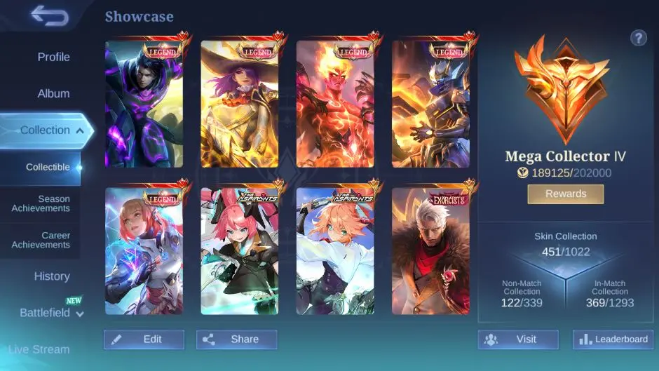 Hero 130 Skin 451|5 Legend (Alucard,Lesley,Valir,Granger,Guin),YZ Exor,2 Aspi,3 KOF,4 Trans,Etc|Take Email|Check SS(MLBB1554)