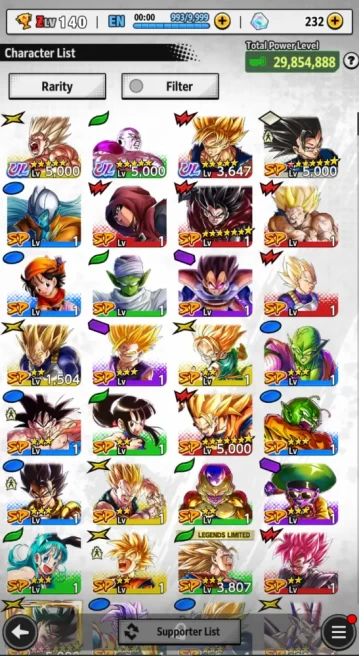 29M Total Power|LV 140|3 UL+ 10 LL| Starter PVP 4.1M Team Full Power Frieza+SS Goku and ETC |Android| Check SS (DBL785)