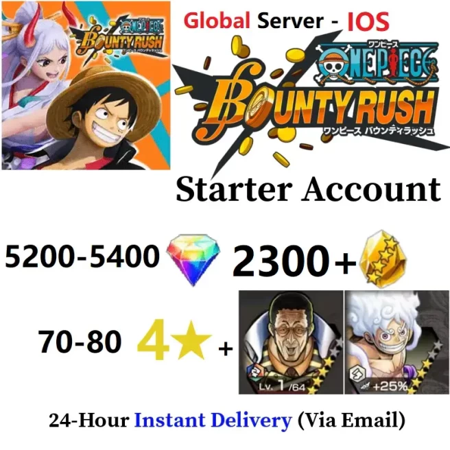 [Global - IOS] 5200-5400 Rainbow Diamonds + 2300+ Gold Fragments + EX Kizaru Trailer & EX Gear 5 V2 + 60-70 4 Star Character - Starter Accounts