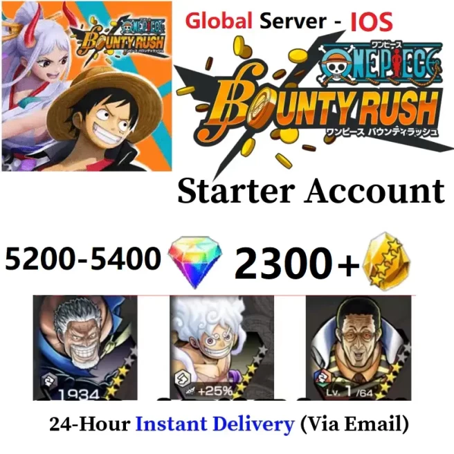 [Global - IOS] 5200-5400 Rainbow Diamonds + 2300+ Gold Fragments + EX Garp & EX Kizaru Trailer & EX Gear 5 V2 + 60-70 4 Star Character