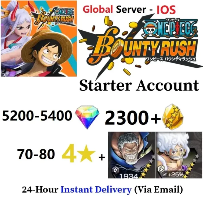 [Global - IOS] 5200-5400 Rainbow Diamonds + 2300+ Gold Fragments + EX Garp & EX Gear 5 V2 + 60-70 4 Star Character - Starter Accounts