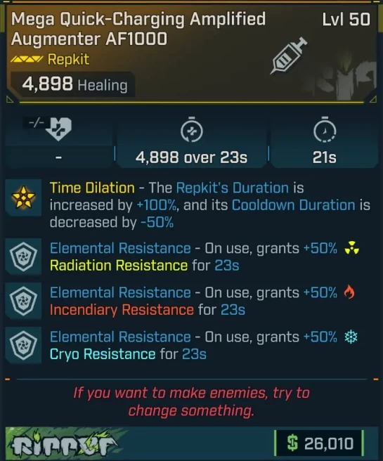 [MODDED] L50 AF1000 - ON USE +50% TO ALL RESISTANCES FOR 23s! - ON USE IMMUNITY TO ALL ELEMENTAL DAMAGE FOR 3s - ON USE SHOCK SPLAT