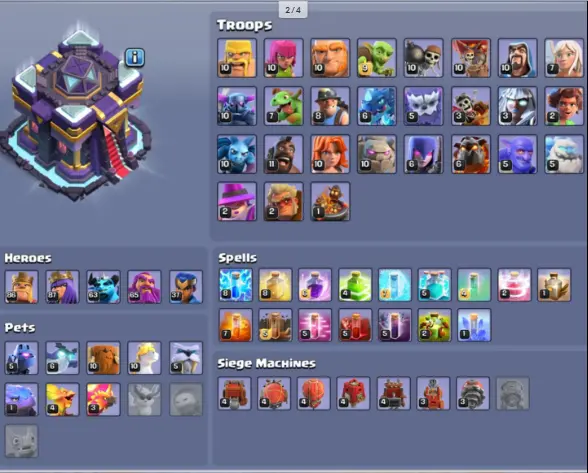 TH 15(99% MAX)!!BK86 AQ87 MP63 GW65 RP37!!MAX WALLS & DEFENCE!!9 EPIC EQUIPMENTs(5 NEAR MAX)!!952 MEDALS!!2.4K GEMS!!NC AVL !! INSTANT DELIVERY