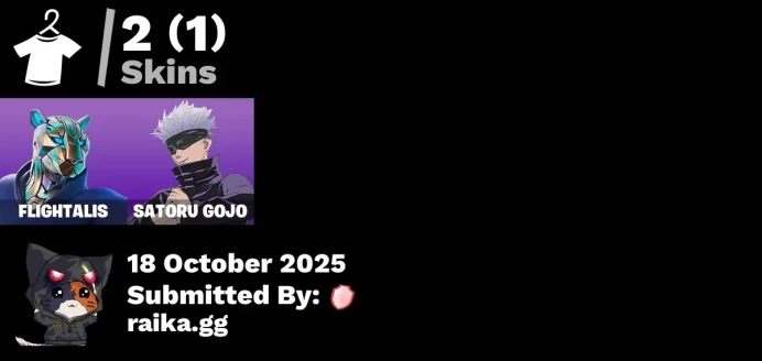 [PC/PSN/XBOX] 2 skins | Flightalis | Satoru Gojo | Nemesis Box | Spectra Protector | Electric Shredder | Sweet Selection | Sushi Sign