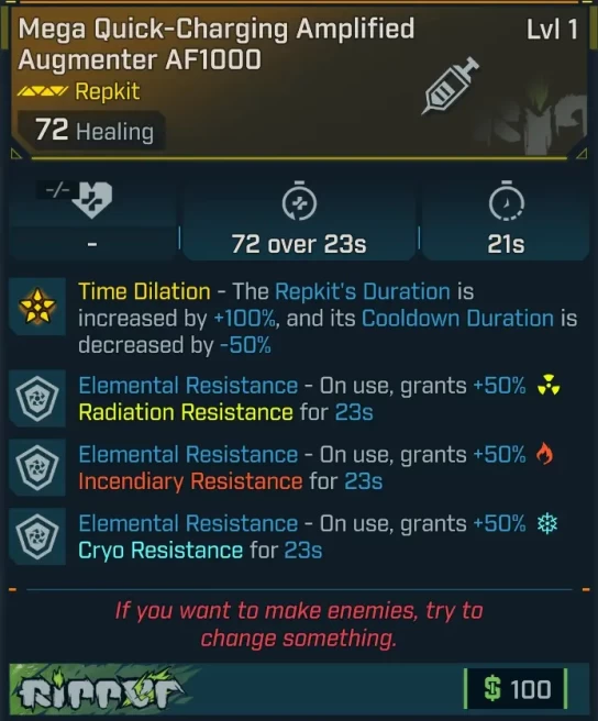 [MODDED] L1 AF1000 - ON USE +50% TO ALL RESISTANCES FOR 23s! - ON USE IMMUNITY TO ALL ELEMENTAL DAMAGE FOR 3s - ON USE SHOCK SPLAT