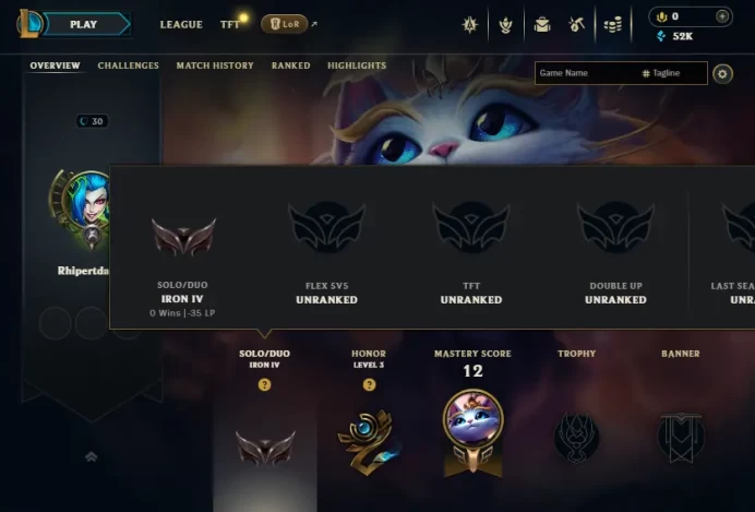 [EUW][SE15  IRON IV  [0LP] | 0W-5L 35-20 Champs  | Hand-Deranked | Unverified Email  | Iron 4 MMR