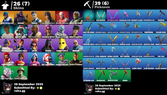 150$ spent [PC/PSN/XBOX/NINTENDO] 26 skins | Master Chief | Raven | Point Patroller | Midas | Gear Specialist Maya | Deadpool Unmasked